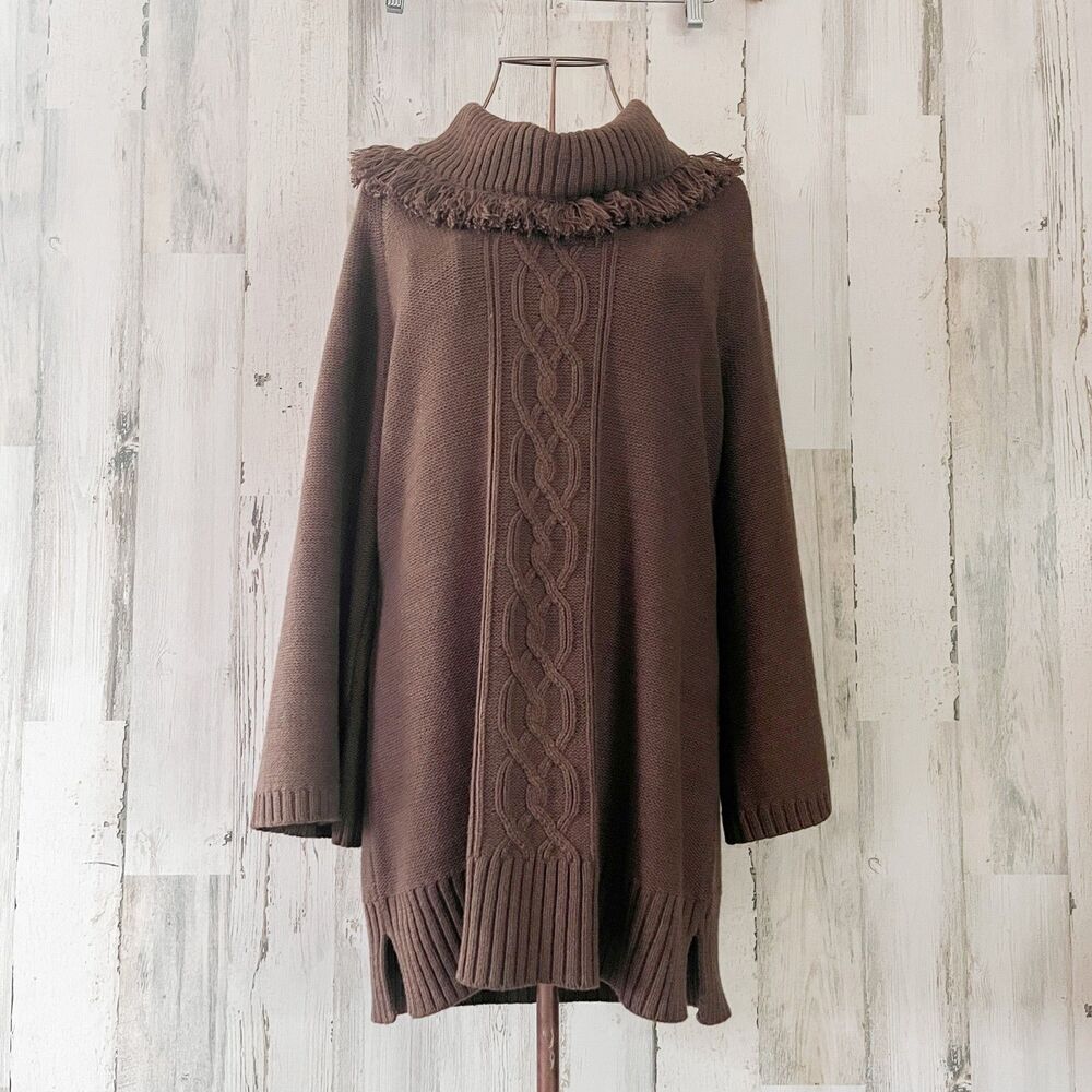 Karen Scott Brown Knit Cowl Neck Sweater M Comfy Boho Casual Cozy Ski Resort